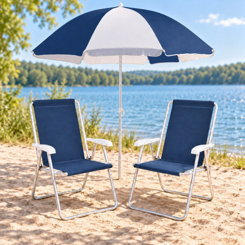 Set x2 Silla Alta Conforto Sannet + Sombrilla AZUL