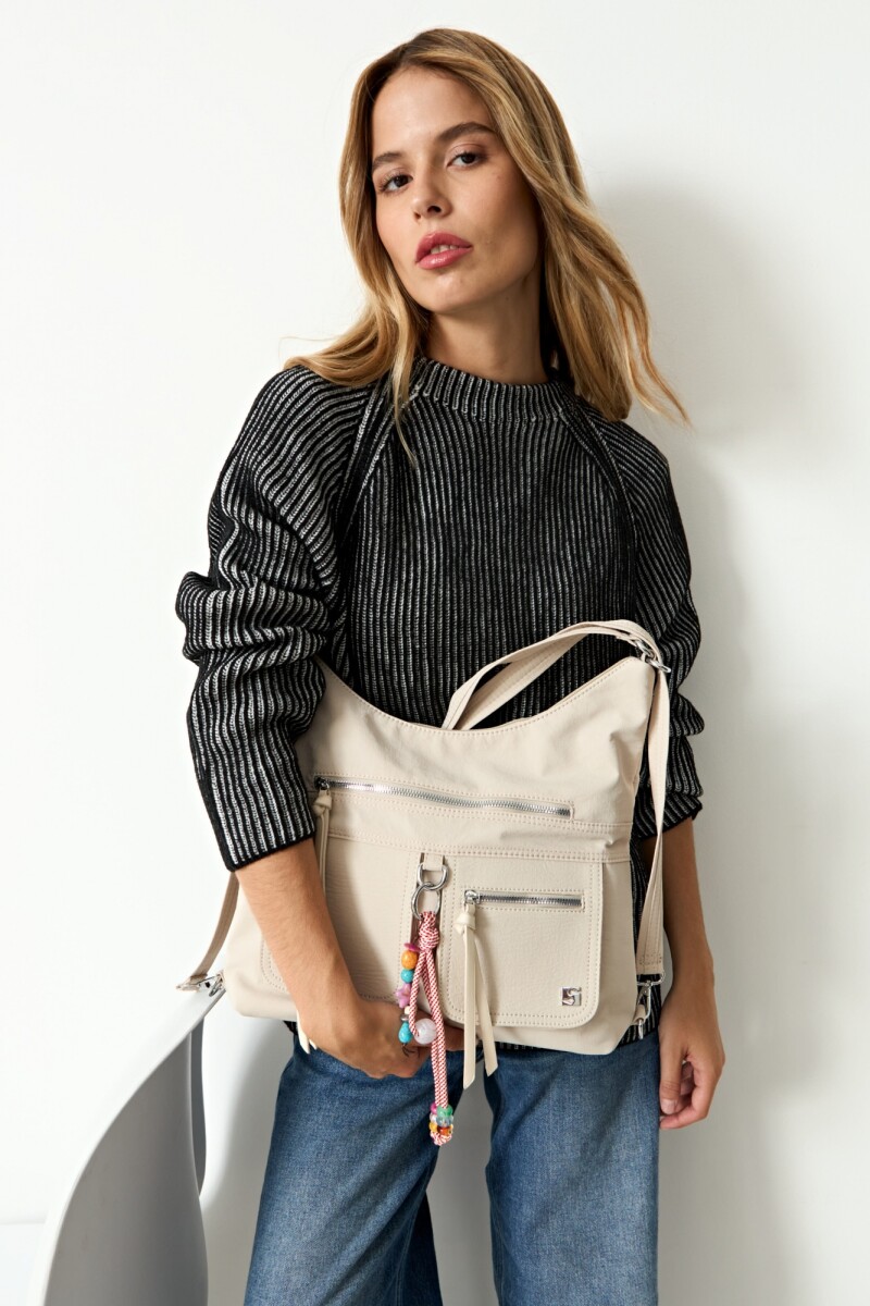 Hobo mochila con llavero removible - beige 