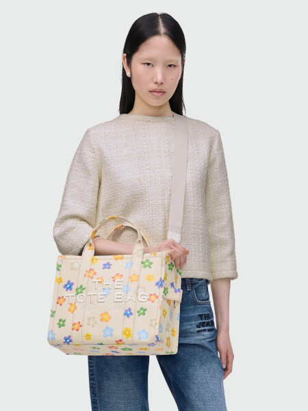 MARC JACOBS - THE WILD DAISY CANVAS MEDIUM TOTE BAG Blanco