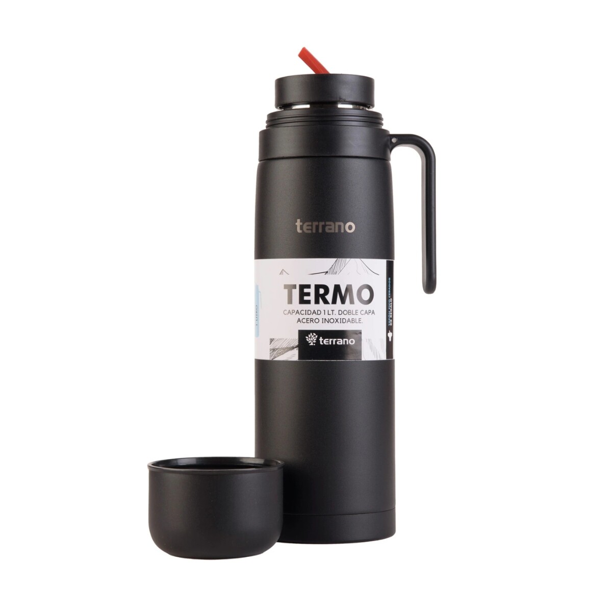 Termo Terrano Premium 1L con Manija Rígida - NEGRO 