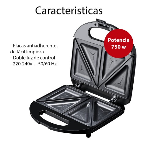 Sandwichera Eléctrica Antiadherente Termostato Segura Plata/negro