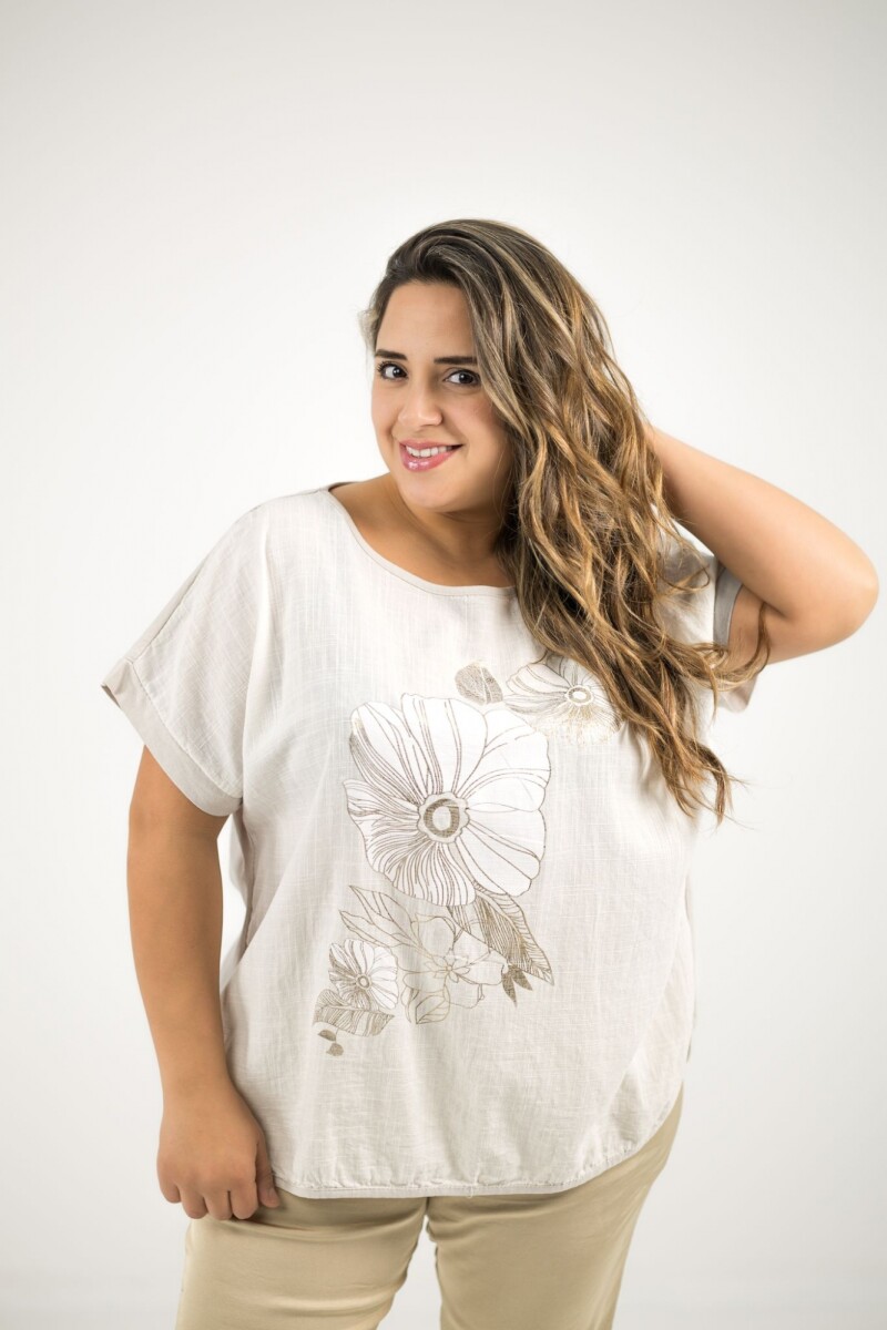 Blusa de algodón y lino - Crudo 