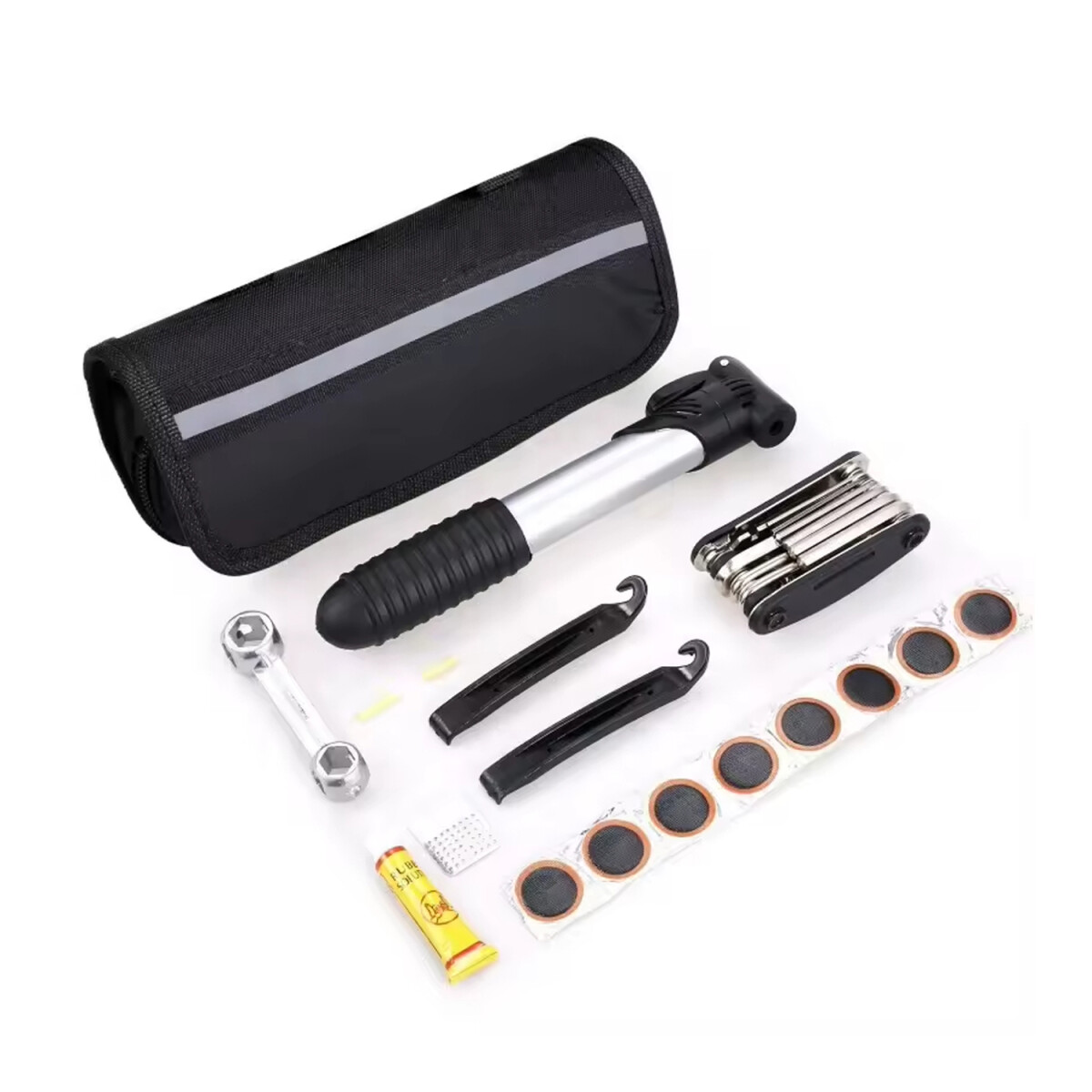 Set Herramientas P/Bicicleta Multitool Reparación Neumáticos - Negro 