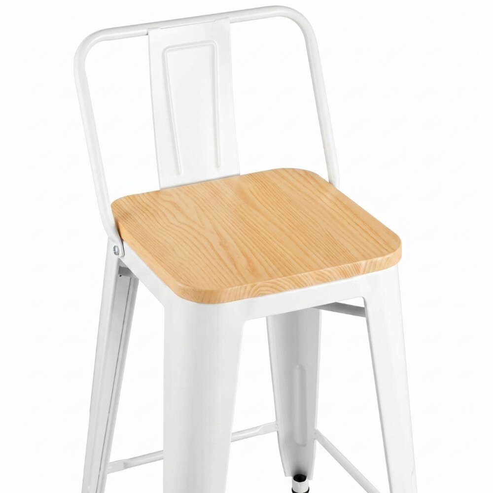 Taburete Con Respaldo Madera - Tolix Blanco