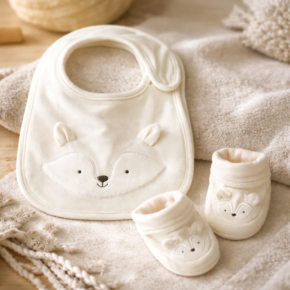 Set babero y zapatitos primer muda Carters blanco