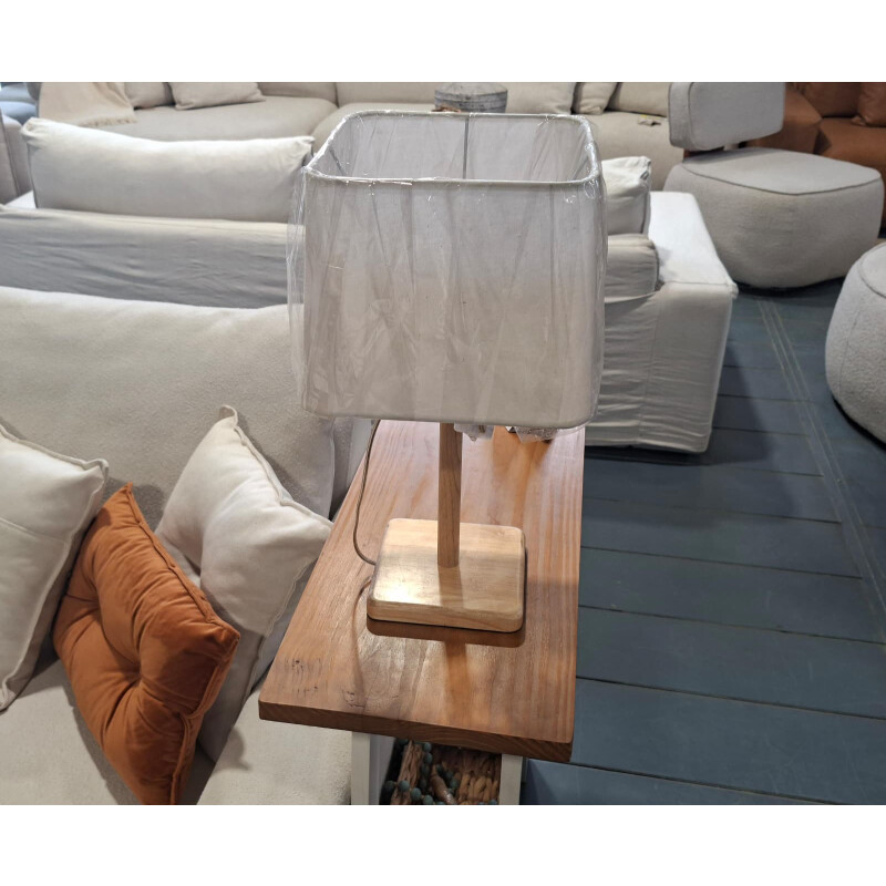 Lámpara portátil madera y tela blanca Lámpara portátil madera y tela blanca