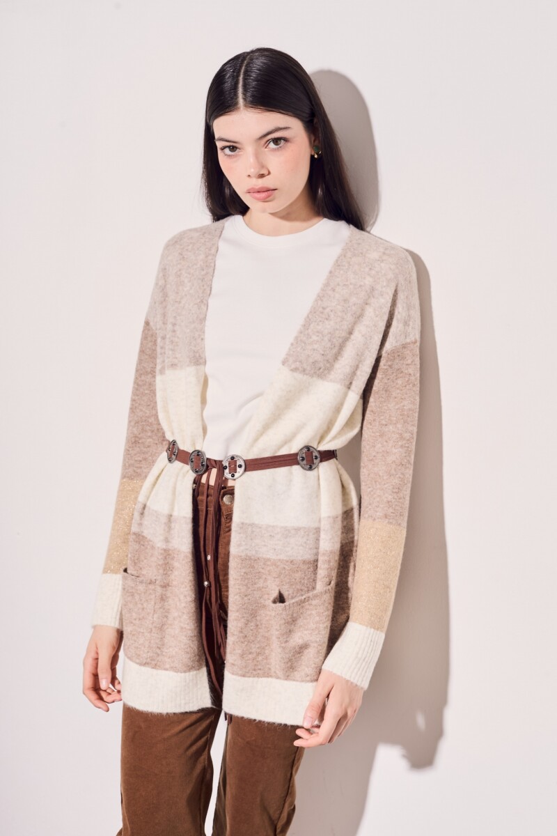 Cardigan Color Block Beige Melange