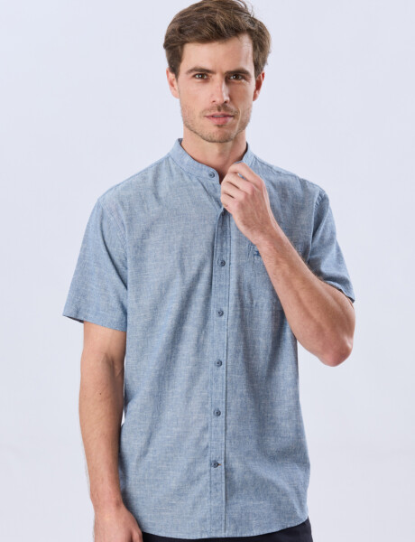 CAMISA LISA DE LINO CUELLO MAO Denim