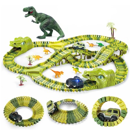 Pista Carreras Dinosaurio Playset Infantil Encastrable 240P Verde