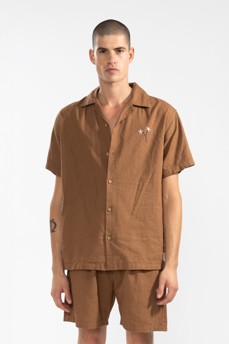 FLORAL CAMP-COLLAR BOXY SHIRT Clay