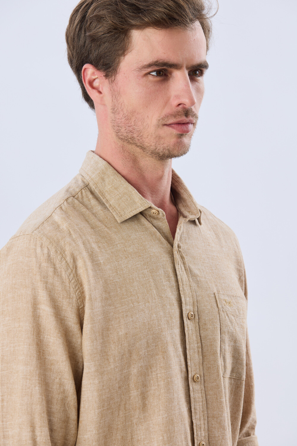 CAMISA LISA DE LINO Camel