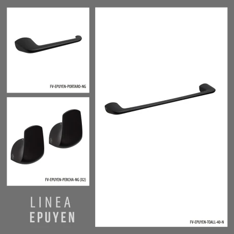 Set De Accesorios Negro Mate Incluye 2 Perchas, Portarollo Y Toallero Barral 40Cm. Epuyen Fv 000