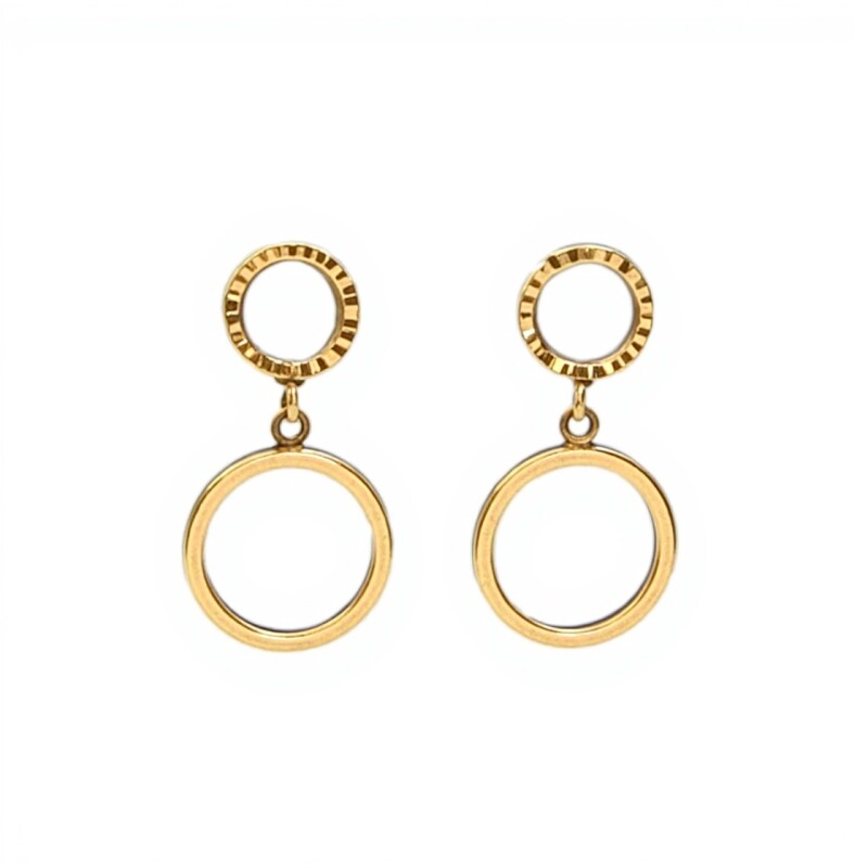 Caravanas colgante Circulo doble oro- Oro bajo - Sin piedra-CA8015 sinpiedra
