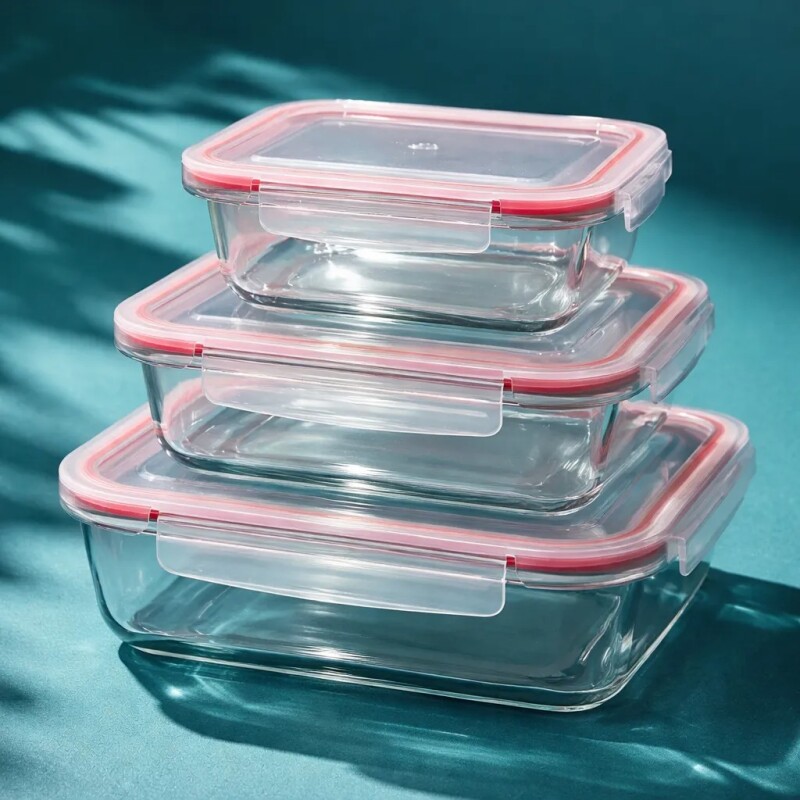 Set x 3 Tuppers Rectangulares de Vidrio c/Trabas - X-XM01-R Set x 3 Tuppers Rectangulares de Vidrio c/Trabas - X-XM01-R