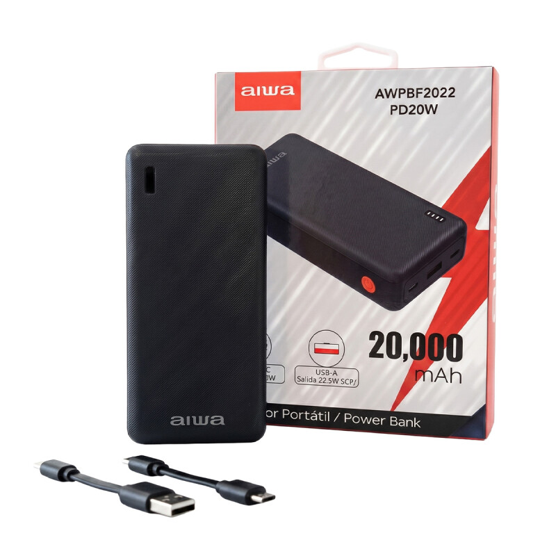 Cargador Portátil AIWA Carga Rápida 22.5W 20000mAh Soporte PD20W USB y Lightning | AWPBF2022 Cargador Portátil AIWA Carga Rápida 22.5W 20000mAh Soporte PD20W USB y Lightning | AWPBF2022