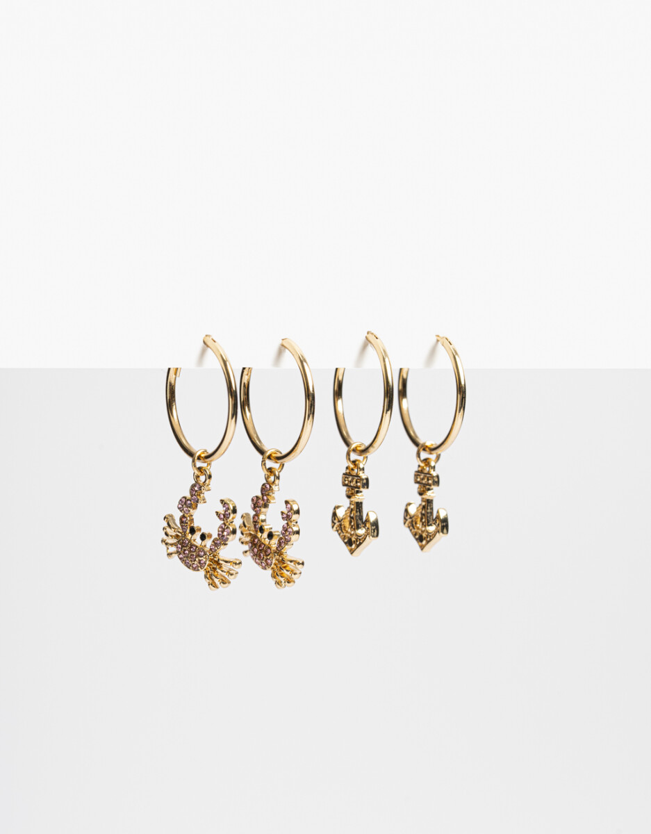 Set Argollas Dije Cangrejo Y Ancla 