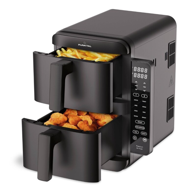 Freidora Punktal S/Aceite Digital Doble Vertical 2 Cestos Independientes - 2400W PK-390 FD Freidora Punktal S/Aceite Digital Doble Vertical 2 Cestos Independientes - 2400W PK-390 FD