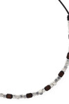 COLLAR DE CUERO CON CUENTAS DE ALEACIÓN DE METALES BAÑADA EN PLATA Y CUENTAS DE MADERA Colgante