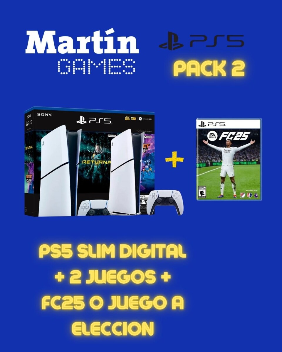 PS5 SLIM DIGITAL + FC25 O JUEGO A ELECCIÓN + 2 JUEGOS 