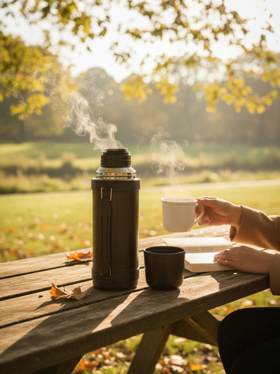 Termo de acero forrado 1 litro - Chocolate 