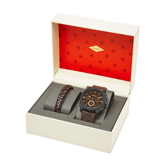 RELOJ FOSSIL FASHION SET ACERO CON PULSERA CUERO MARRON 0