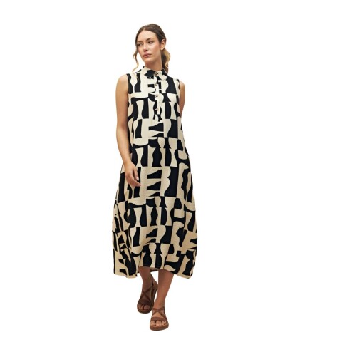 VESTIDO LUCIA PRINTED S-XXL NGO/BCO