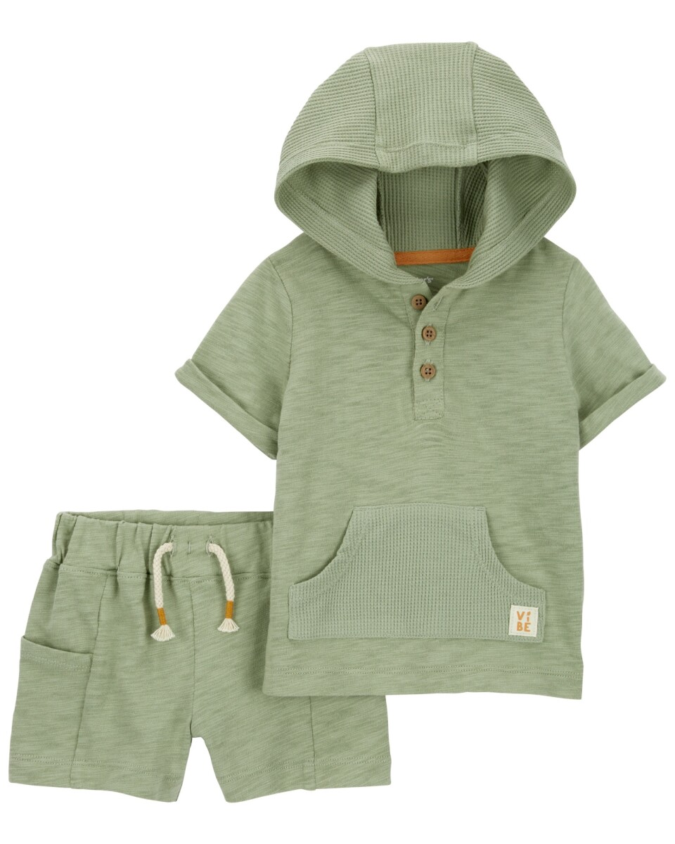Set dos piezas de algodón, short y canguro verde 
