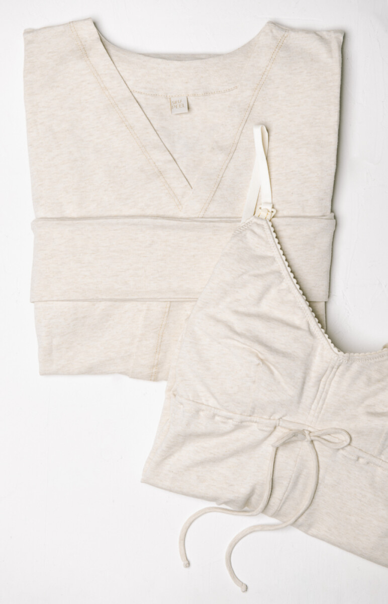 Pack Maternal Aurora – Camisón de Algodón + Bata | Hecho en Uruguay - Beige Melange 