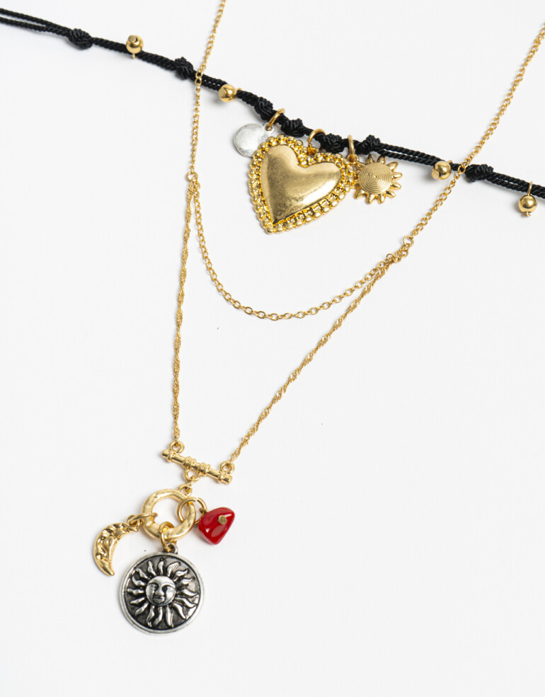 Collares Largos Metal Set Collares Monedas Y Corazón - Dorado Oro Amarillo