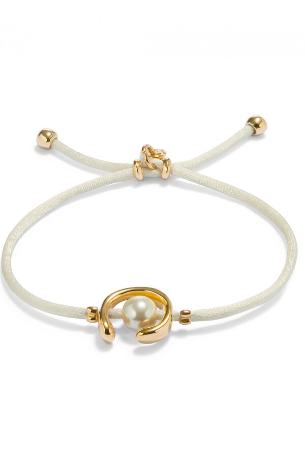 PULSERA DE HILO CREMA CON PERLA SHELL FORNITURA BAÑADA EN ORO 18K. Pulsera