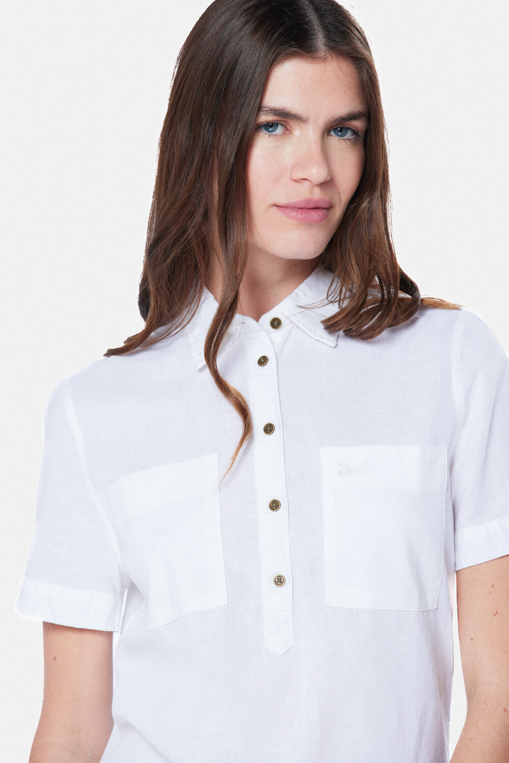 CAMISA DE LINO MEDIO BOTÓN Blanco