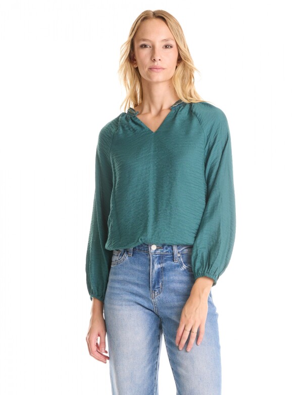 Blusa Saten Mostacillas VERDE OSCURO