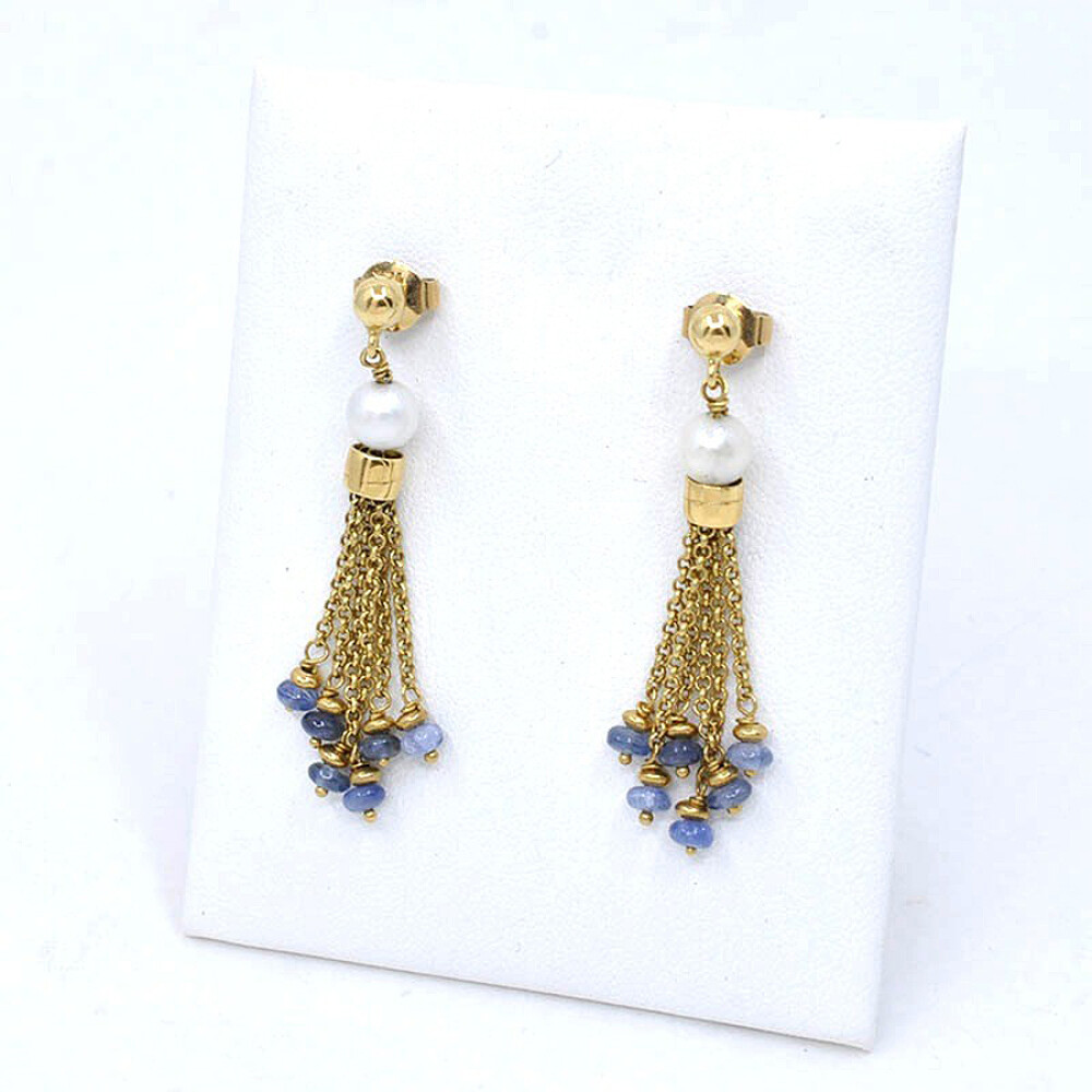 Caravanas En Oro 18K, Perlas Y Zafiros Caravanas En Oro 18K, Perlas Y Zafiros