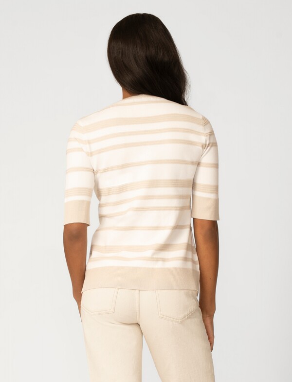 Buzo Rayado Escote V BEIGE