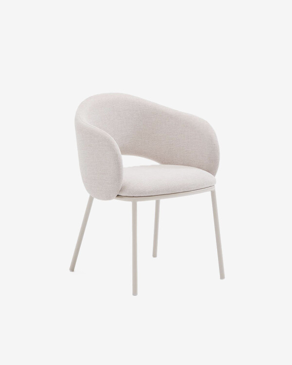 Silla Maina de chenilla beige y patas de acero con acabado beige FSC Mix Credit Silla Maina de chenilla beige y patas de acero con acabado beige FSC Mix Credit
