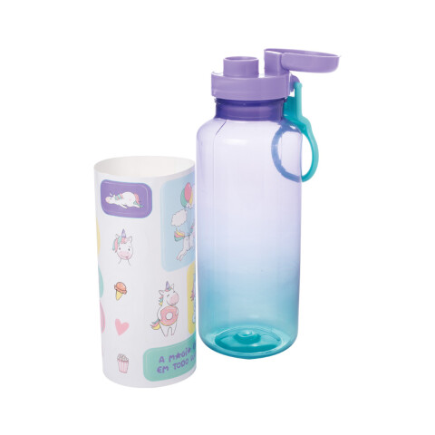 Botella Plástica Fun 600 ml Unicornio con Adhesivos U