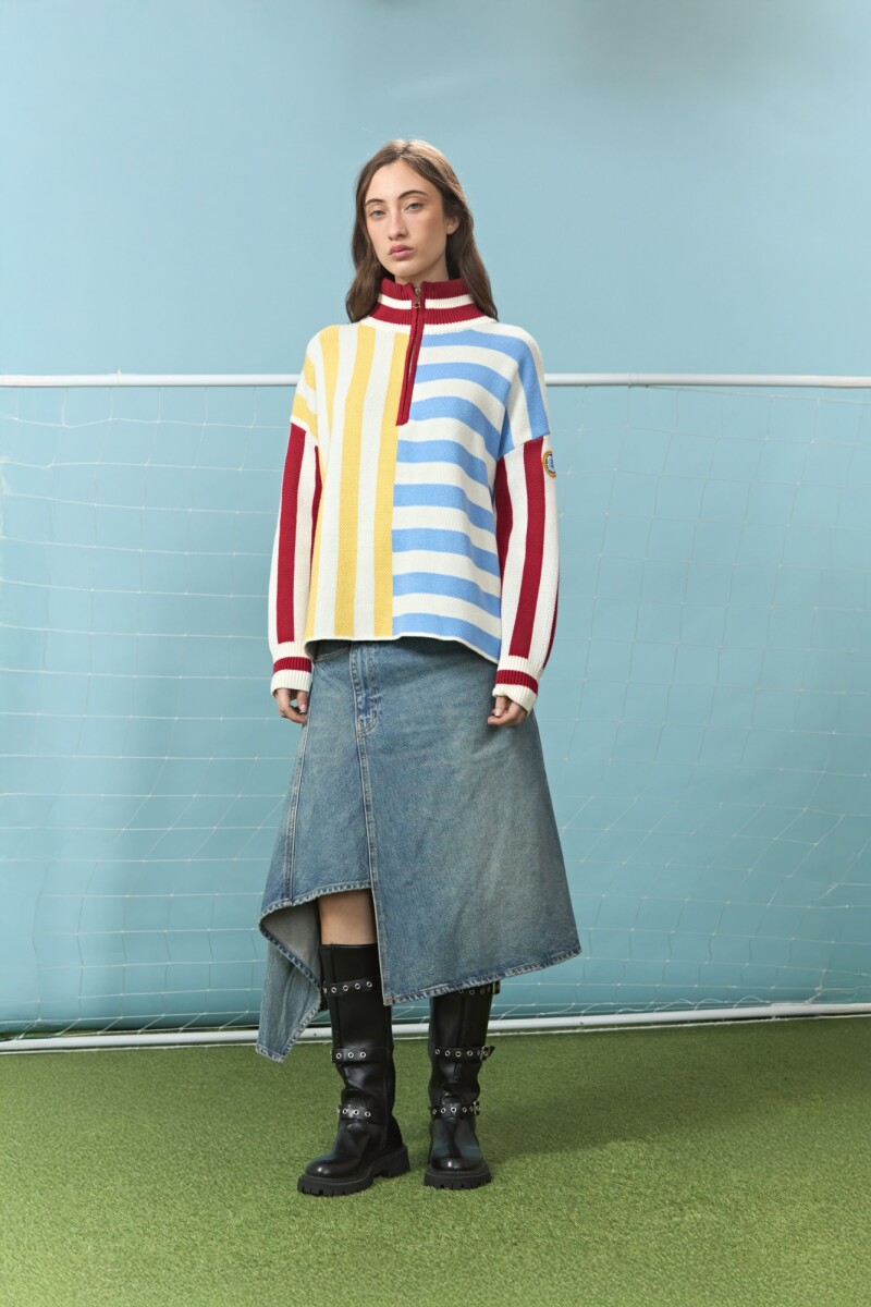PREVENTA Sweater de algodón rayado multicolor