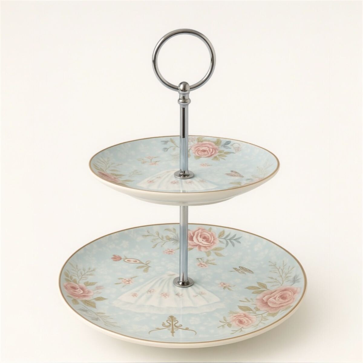 Plato de Pastelería en Cerámica de Dos Pisos Diseño Vintage 