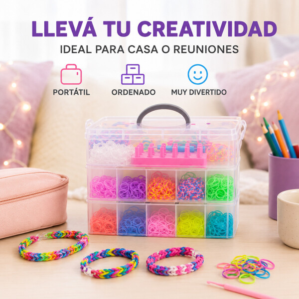 Set Manualidades Pulseras Gomitas Caja X 14500 + Accesorios Set Manualidades Pulseras Gomitas Caja X 14500 + Accesorios