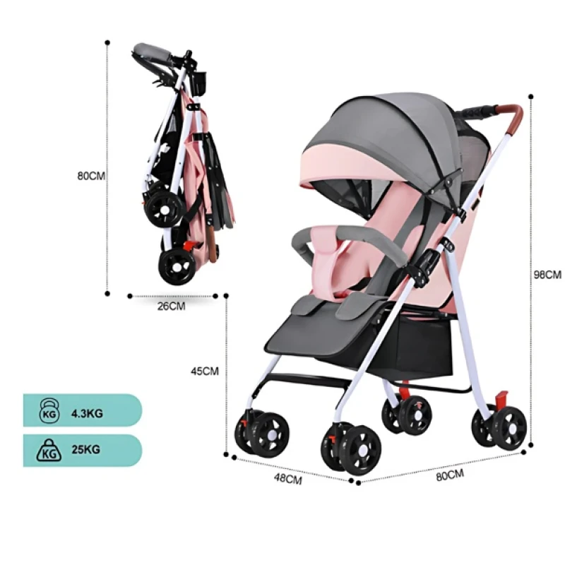 Coche De Paseo Para Bebe 4 Ruedas Chasis Blanco Rosa