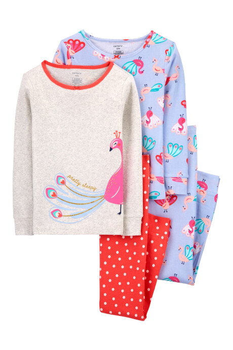 Pijama Cuatro Piezas Dos Pantalones y Dos Remeras Pavo Real Algodón 0
