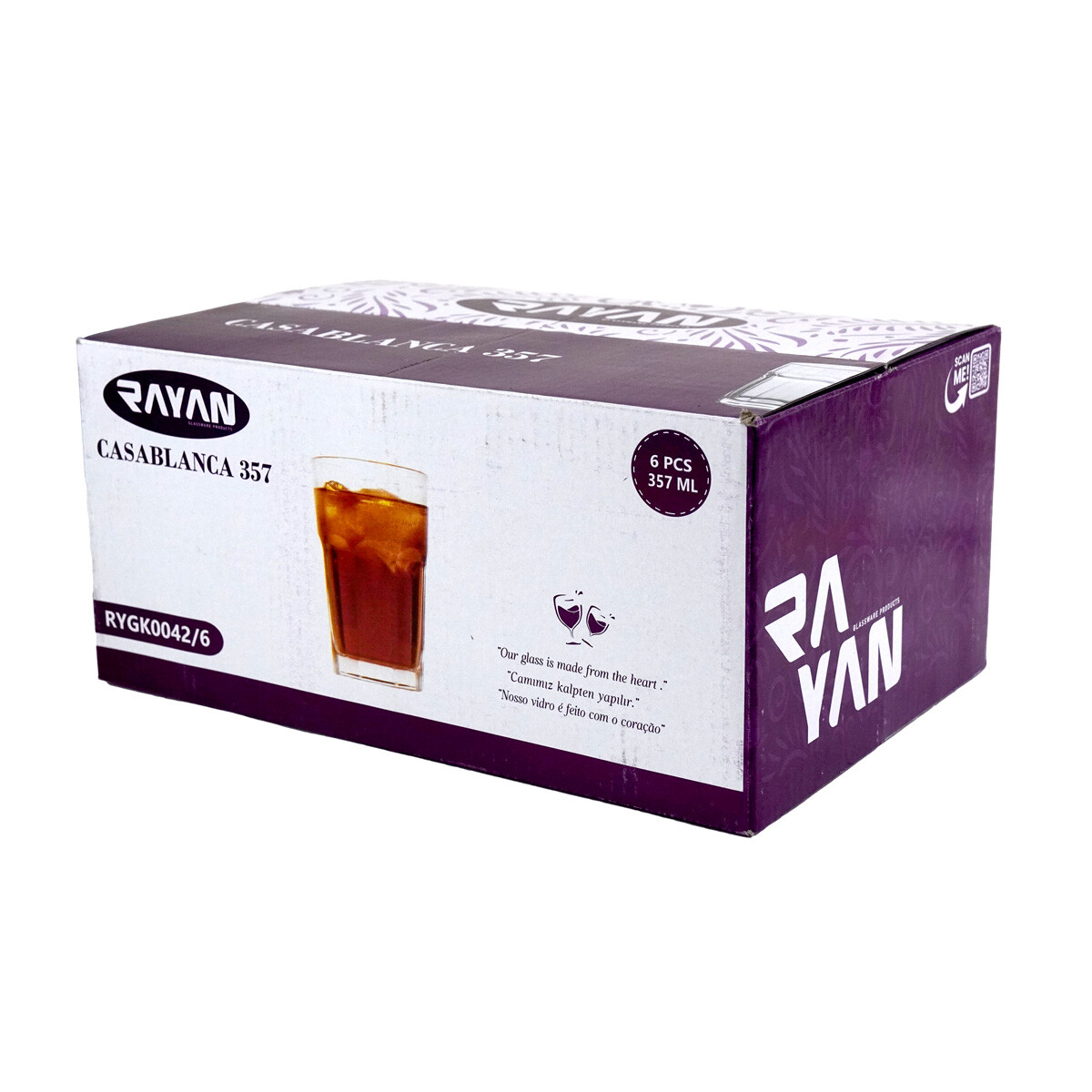 VASO VIDRIO SET X6PCS 357ML 8.5X12CM TAYAN CASABLANCA LONG 