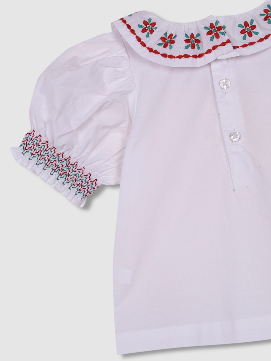 Camisa Cuello Volante Y Bordados Blanco