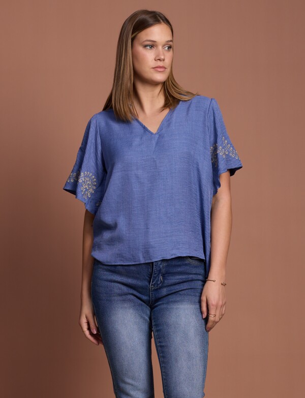 Blusa Manga Bordado AZUL