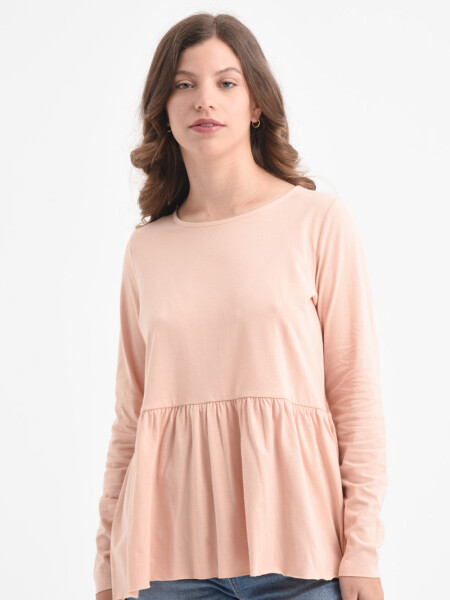 Camiseta manga larga peplum Beige