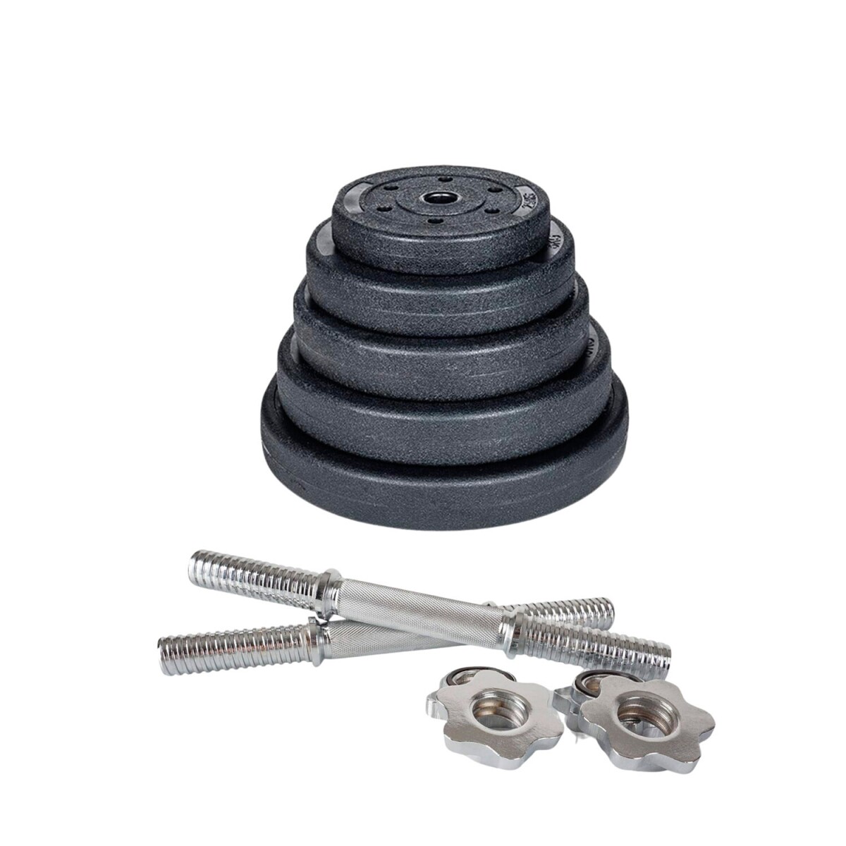 Kit 2 mancuernas cromadas + 10 kgs de Pesas - 4x2.5Kg 
