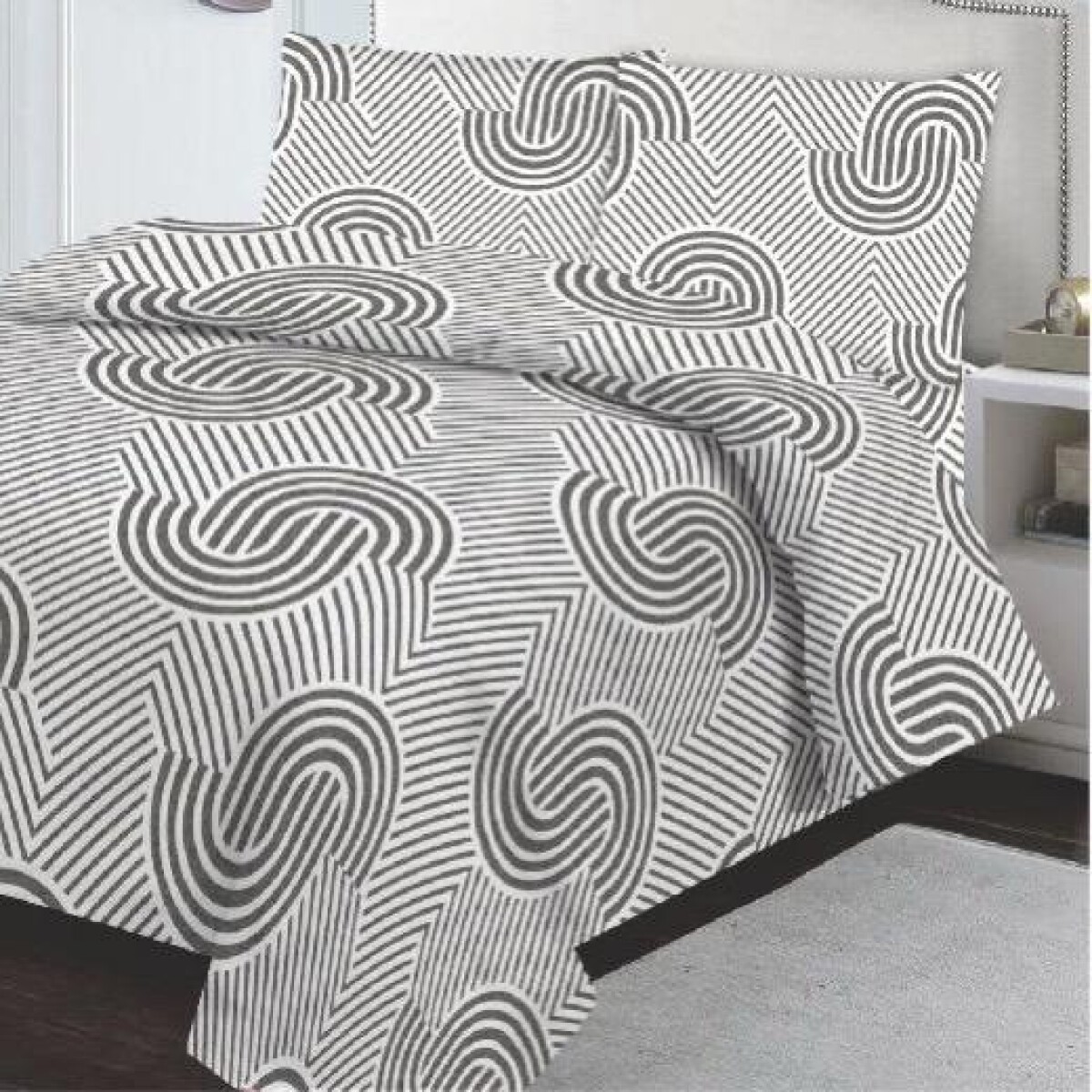 Juego De Sábanas 1 Plaza ESTAMPADOS Cotton Flor - ONDAS ABSTRACATA GRIS 