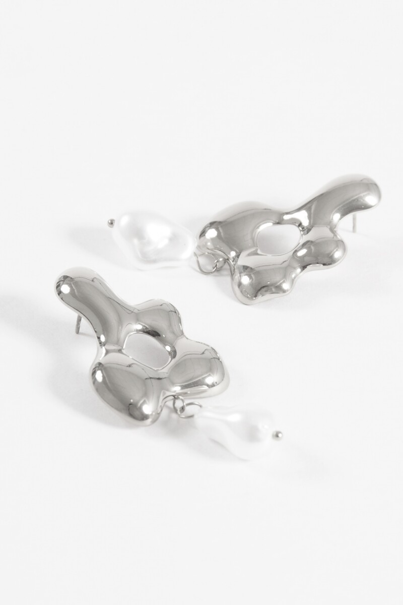 Caravanas flor dije perla acero plateado