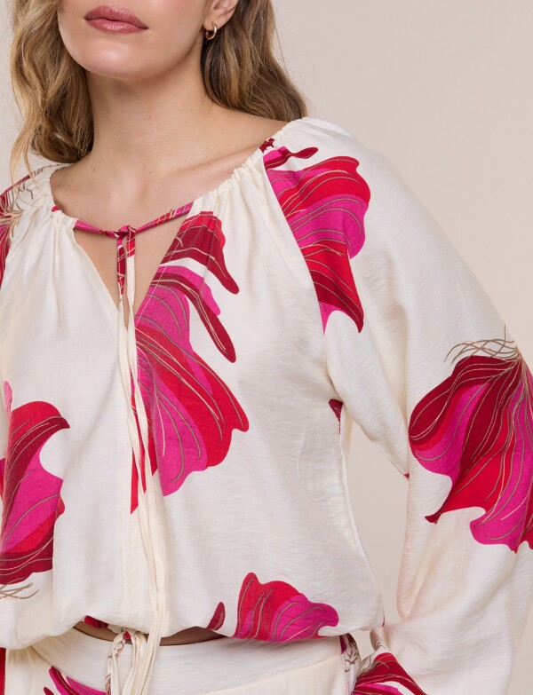 Conjunto Estampado De Blusa Y Pantalón Palazzo MULTI/FUCSIA