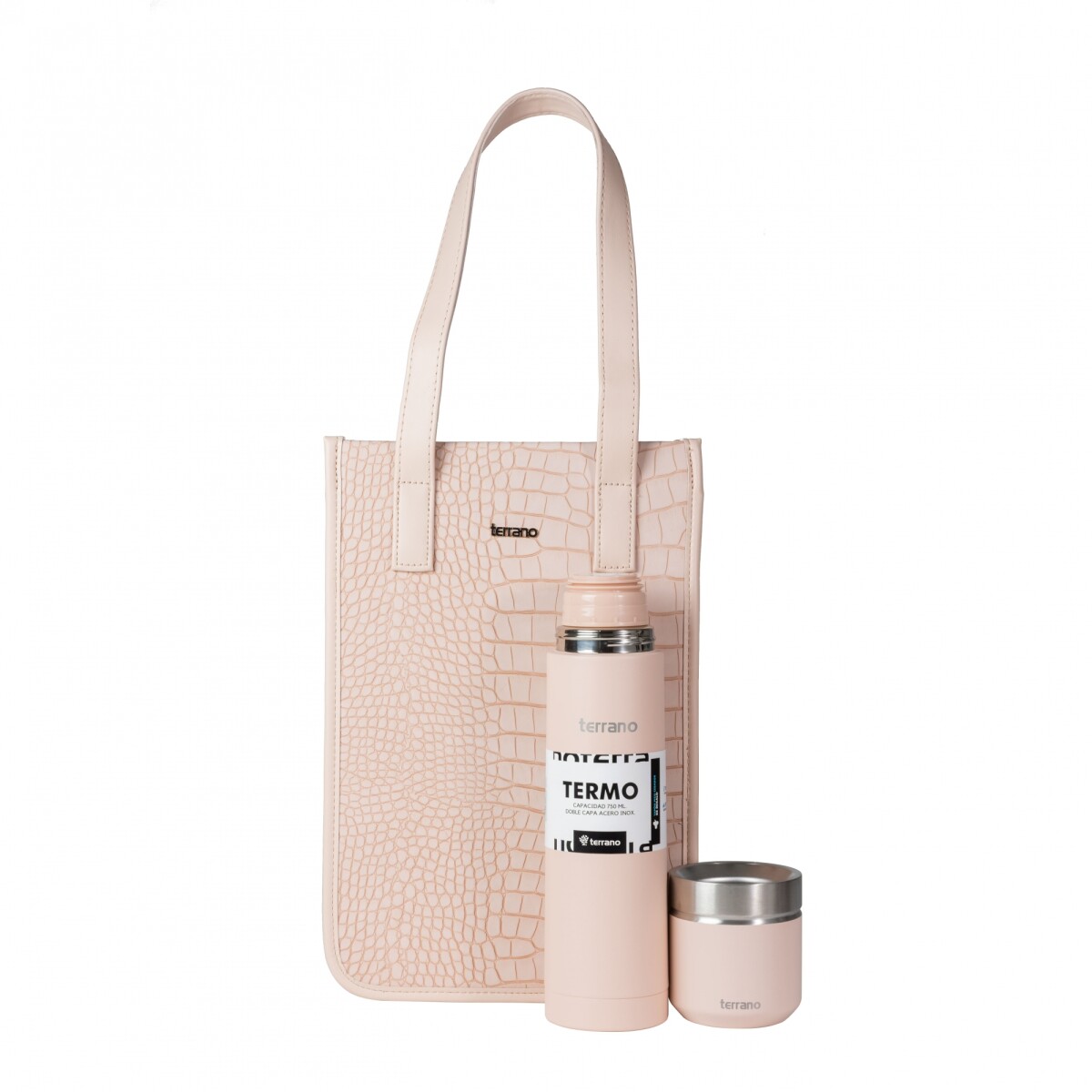 Kit Completo - Termo Bala + Mate Folkie + Matera Bolsito Croco - Rosado 